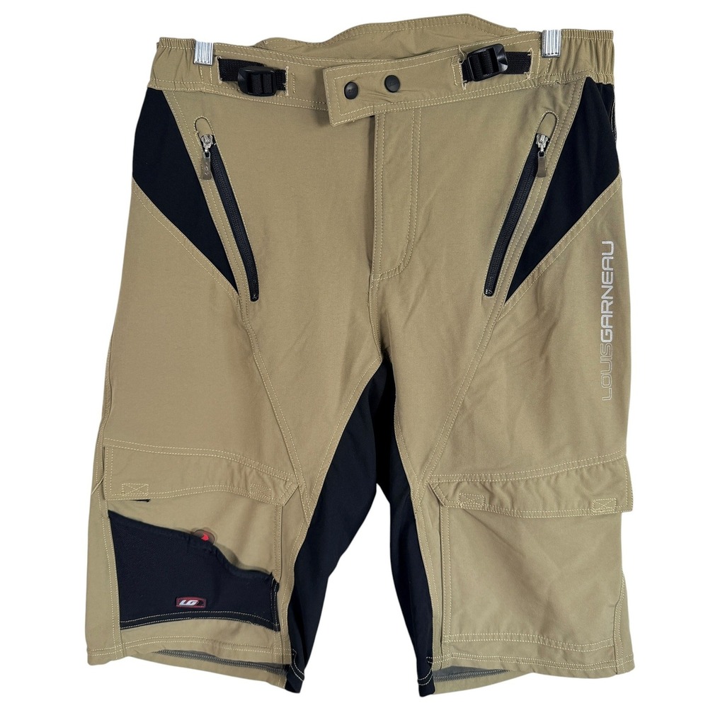 Louis Garneau Cycling Mountain‎ Bike Shorts Mens XL Tan Black Cargo MTB Pockets